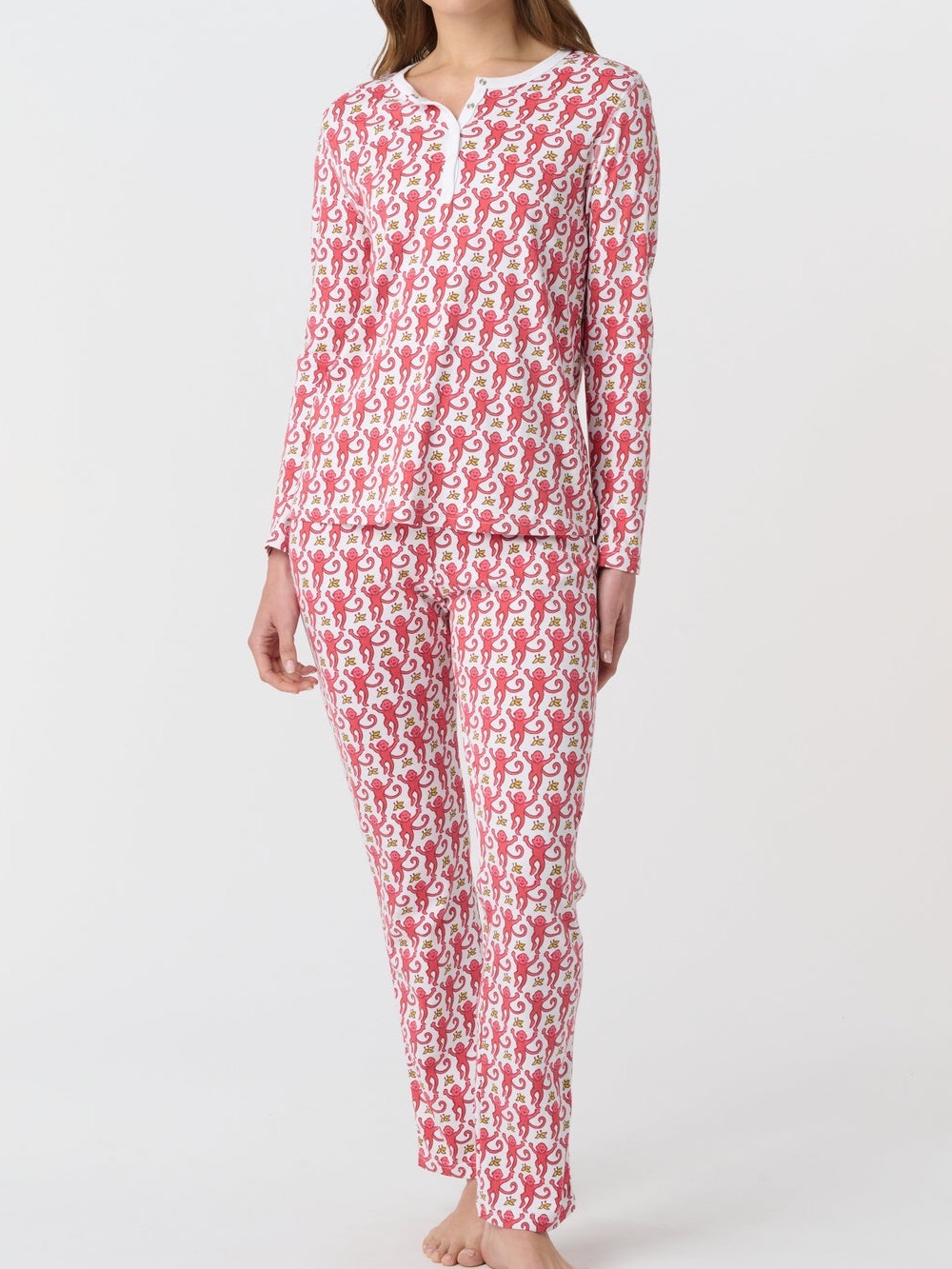 Roller Rabbit pink monkey print pajama matching set Sz S